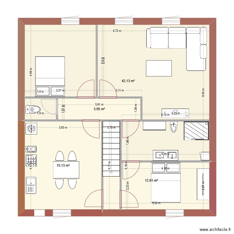 latronquiere. Plan de 4 pièces et 74 m2