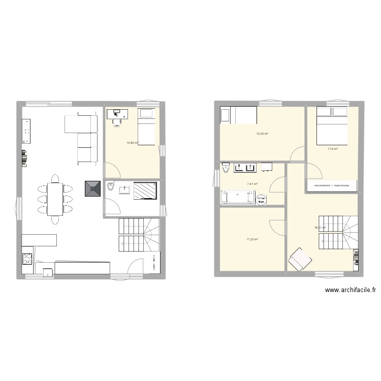 rte du guelbe v1. Plan de 6 pièces et 70 m2