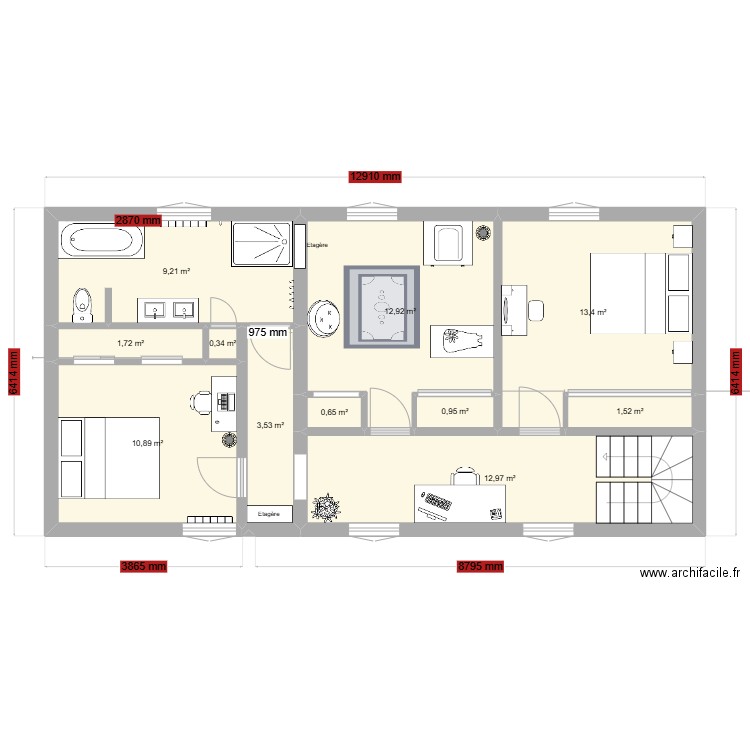 PLAN MAISON SAINT LIN etage. Plan de 11 pièces et 68 m2