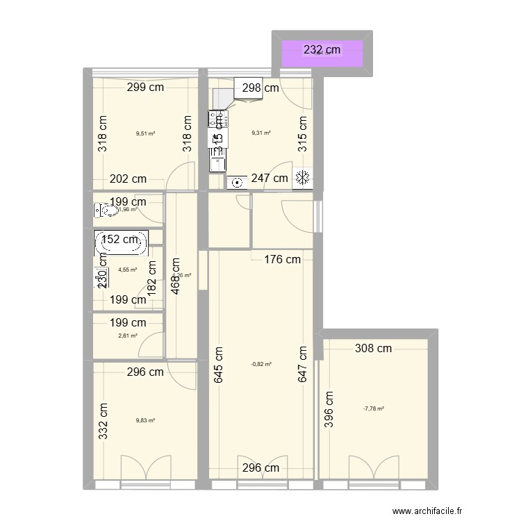 Bergson V1. Plan de 10 pièces et 75 m2