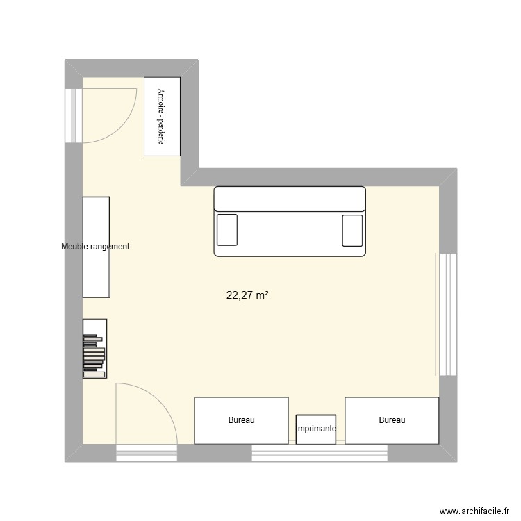 Bureau. Plan de 1 pièce et 22 m2