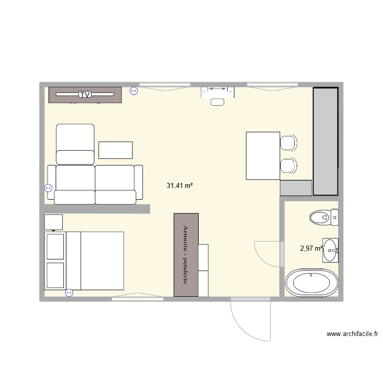 PPART LEA 3. Plan de 2 pièces et 34 m2