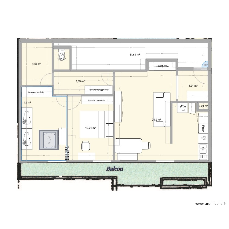 Extra Chambre v3. Plan de 11 pièces et 73 m2