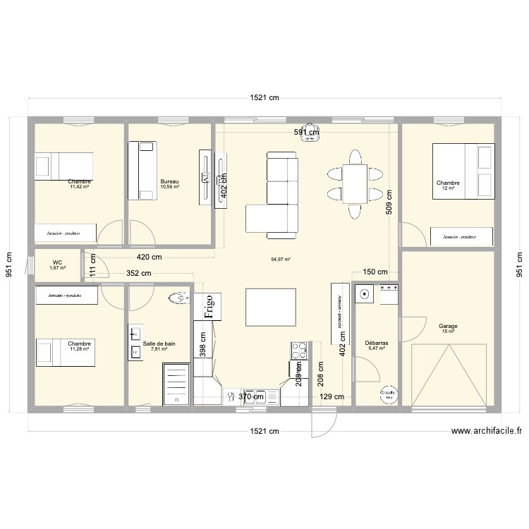 Aurélie. Plan de 9 pièces et 130 m2