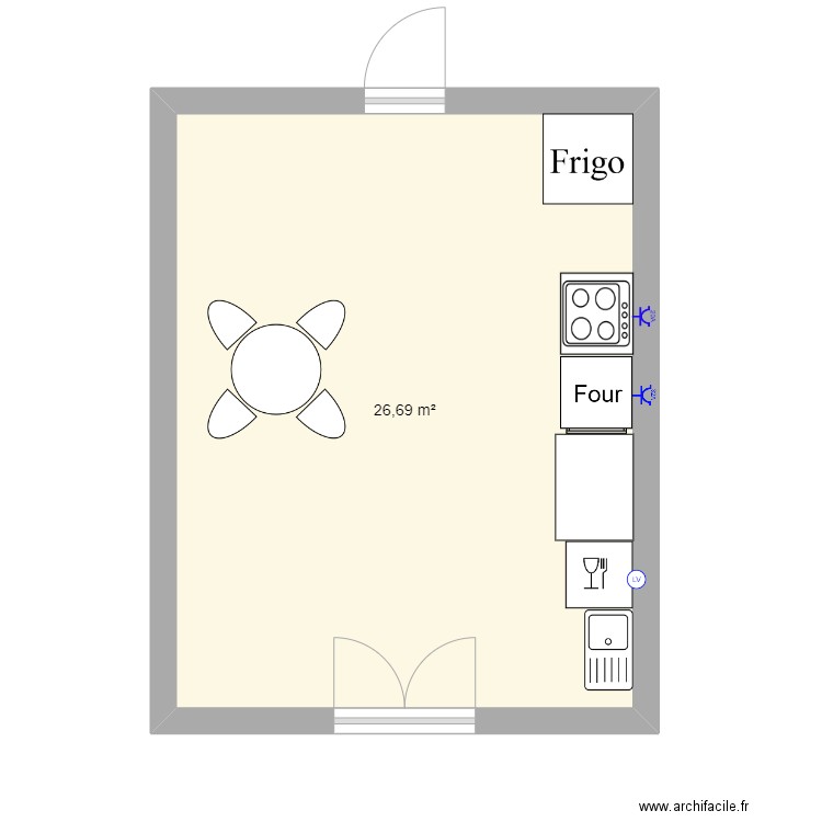 Cuisine. Plan de 1 pièce et 27 m2