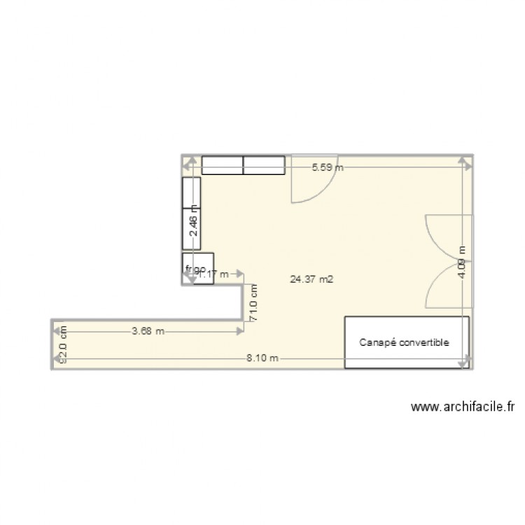 Bocar Cuisine/Salon Meubles hauts. Plan de 1 pièce et 24 m2