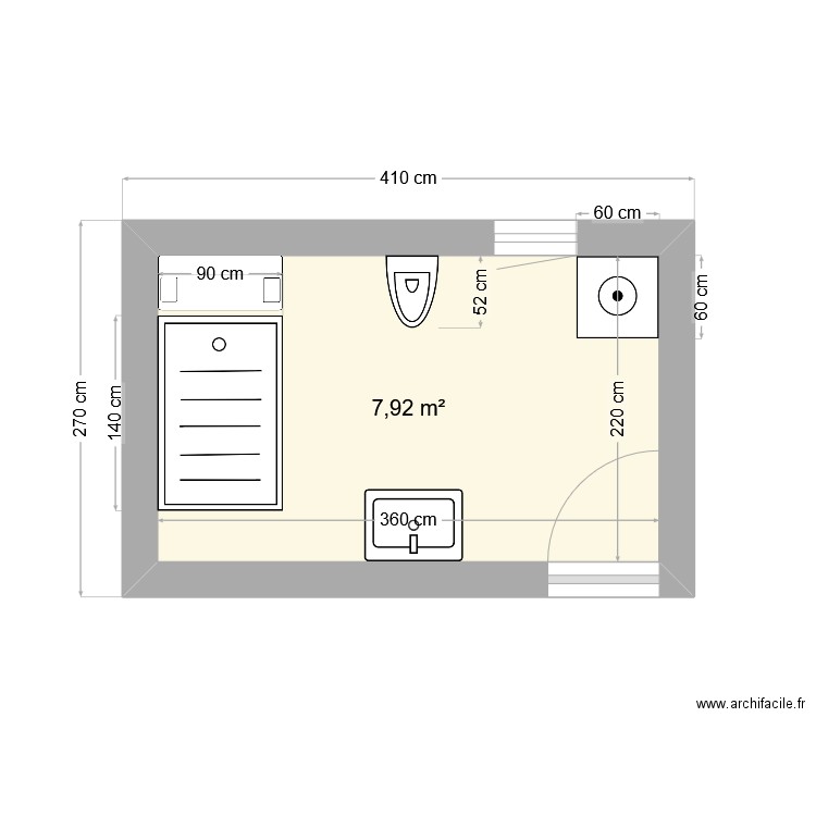 salle de bain. Plan de 1 pièce et 8 m2