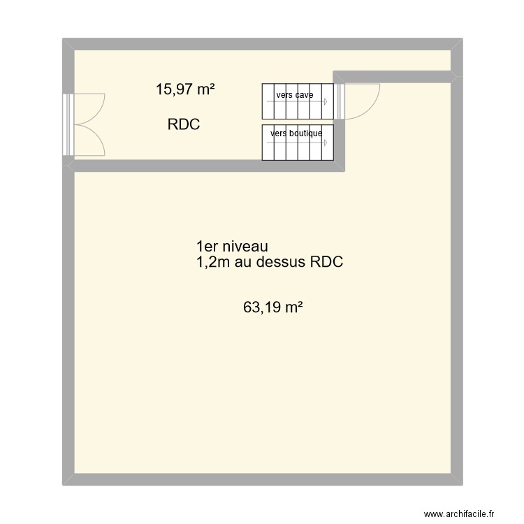 local commercial. Plan de 2 pièces et 79 m2