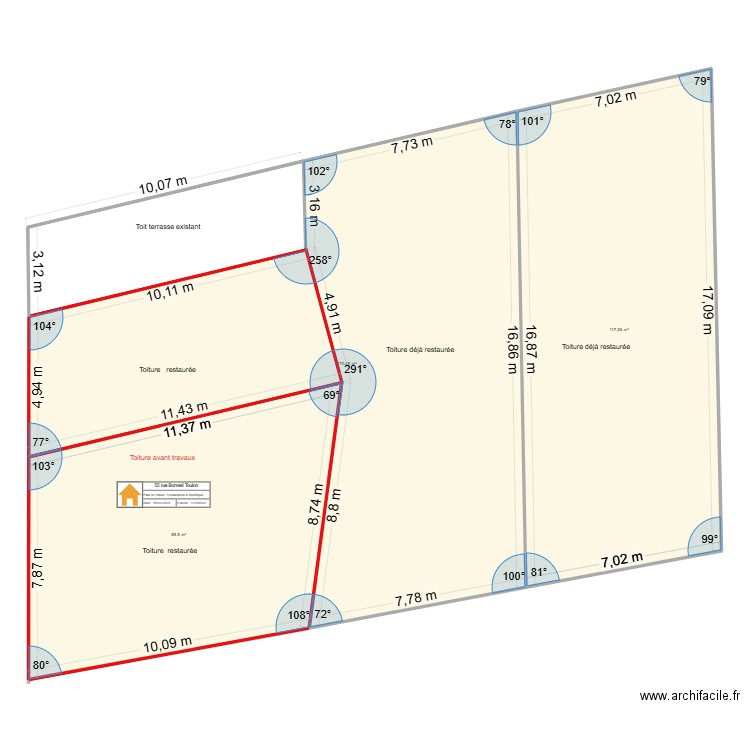 Plan détail de toiture avant travaux 2. Plan de 3 pièces et 373 m2