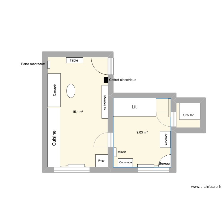 Appartement n°2 - Valenciennes v1. Plan de 3 pièces et 25 m2