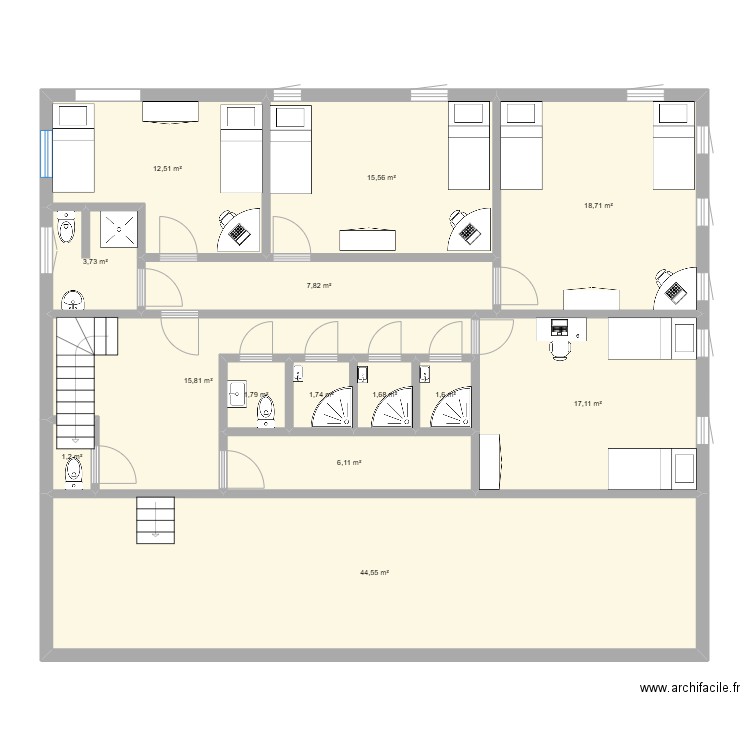 RDC Passy2. Plan de 14 pièces et 150 m2