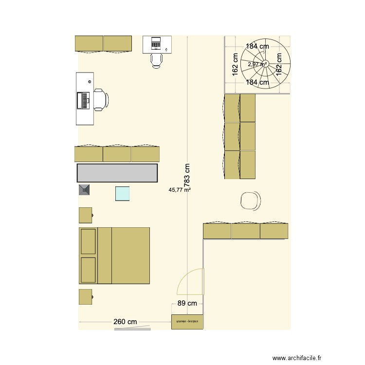 Chambre2. Plan de 2 pièces et 49 m2