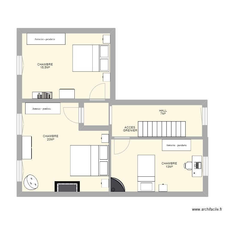 ETAGE ADJUDANT ROISIN. Plan de 4 pièces et 56 m2