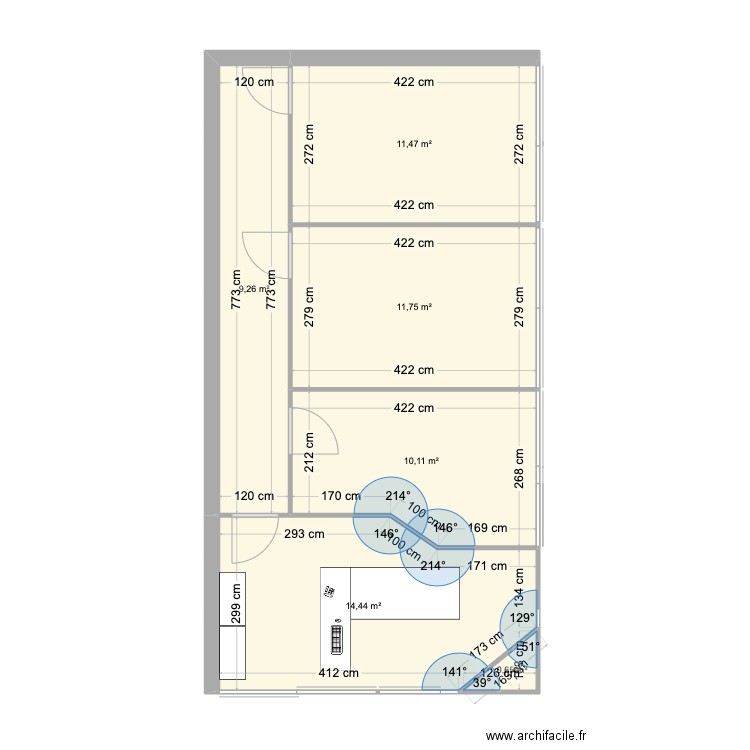 bureau Sol 2. Plan de 6 pièces et 58 m2