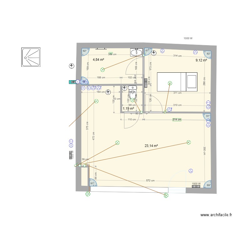 magasin 8 sans cuisine. Plan de 5 pièces et 39 m2