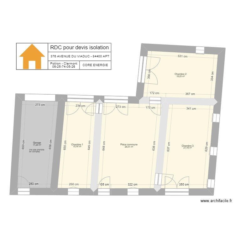 RDC pour devis isolation. Plan de 5 pièces et 101 m2