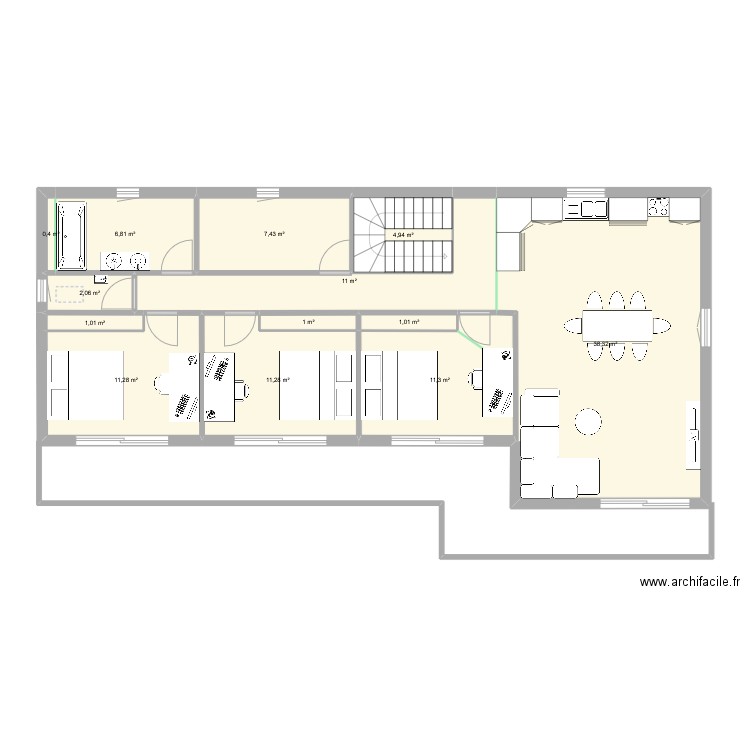 Maison 3 chambres sud. Plan de 13 pièces et 108 m2