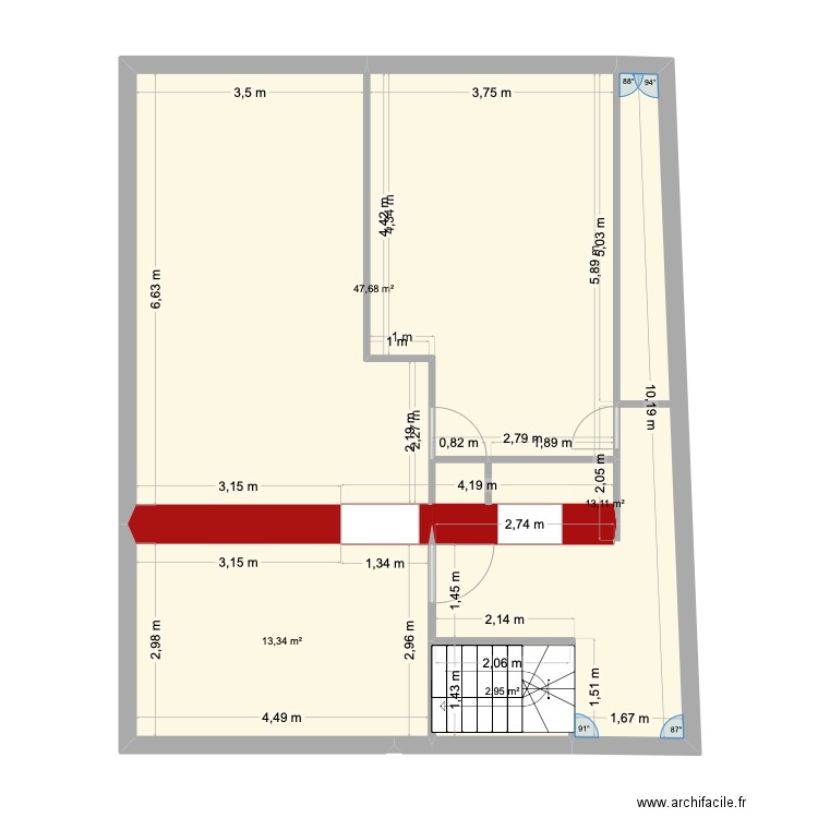 appartement initiale. Plan de 4 pièces et 77 m2