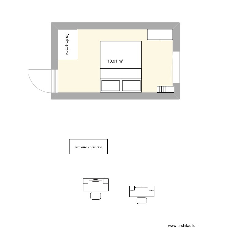 Chambre 1. Plan de 1 pièce et 11 m2