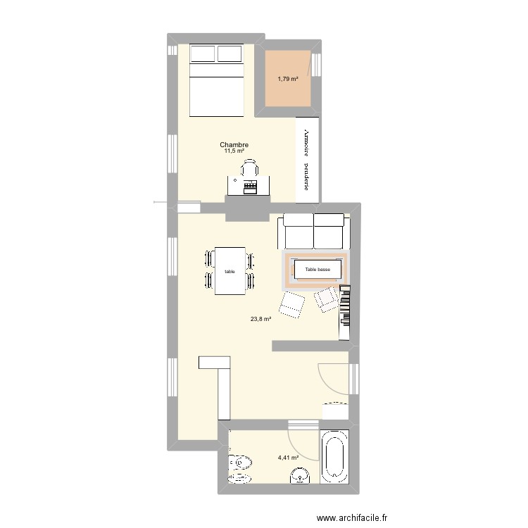 plan appart. Plan de 4 pièces et 42 m2