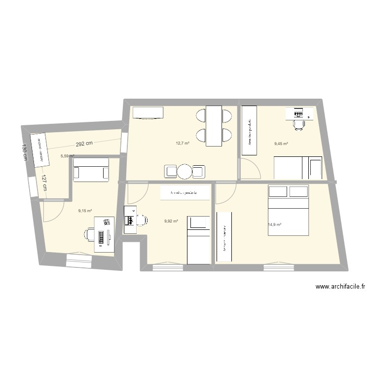 Extension 2. Plan de 6 pièces et 62 m2