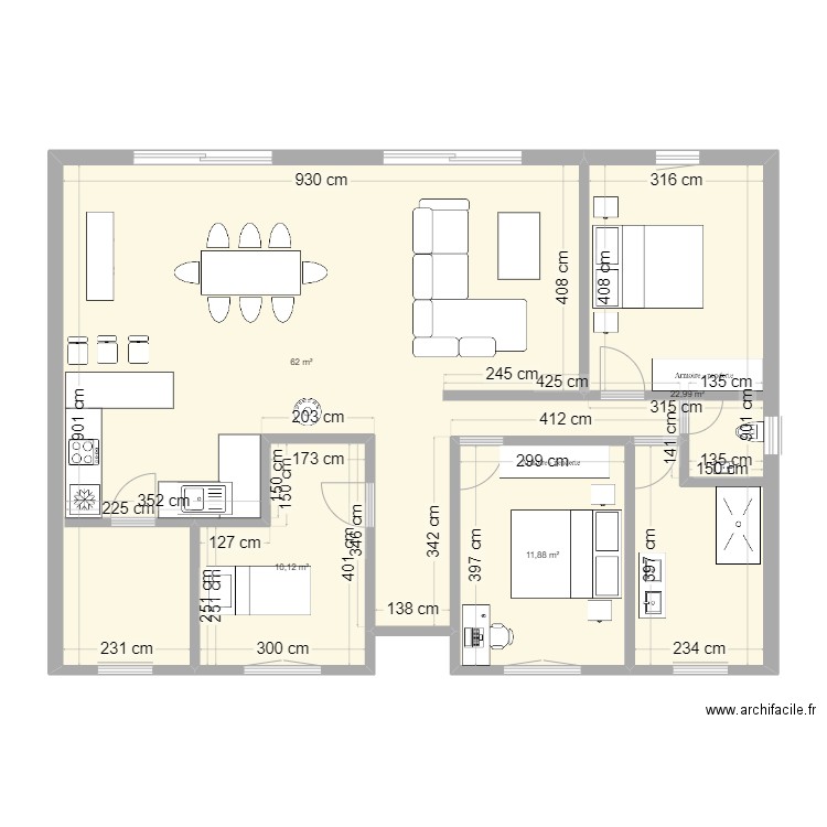 plan2. Plan de 4 pièces et 107 m2