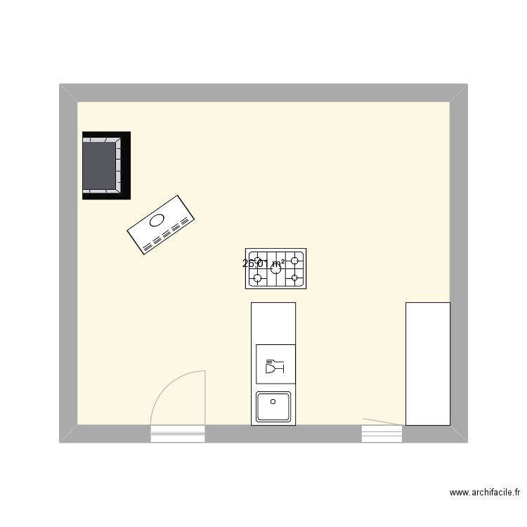 cuisine. Plan de 1 pièce et 26 m2