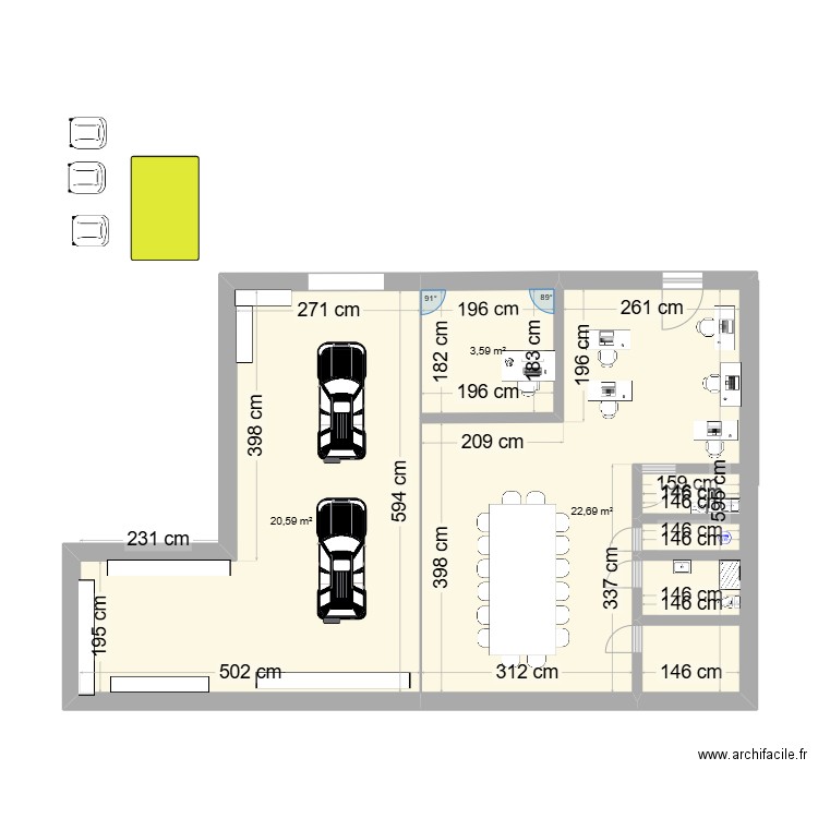 plan ssu. Plan de 3 pièces et 47 m2