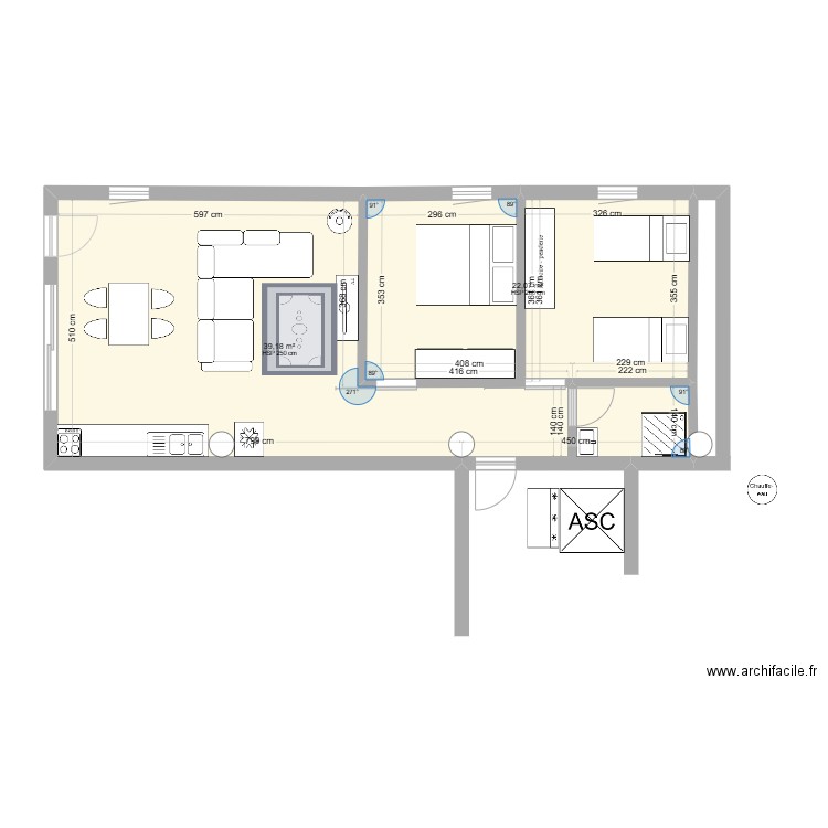 ppg ss1. Plan de 2 pièces et 28 m2