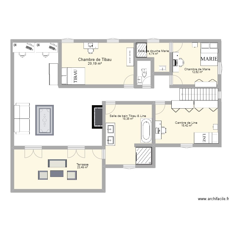 éatge de la maison de papa. Plan de 6 pièces et 96 m2