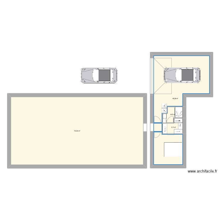 extension. Plan de 4 pièces et 164 m2