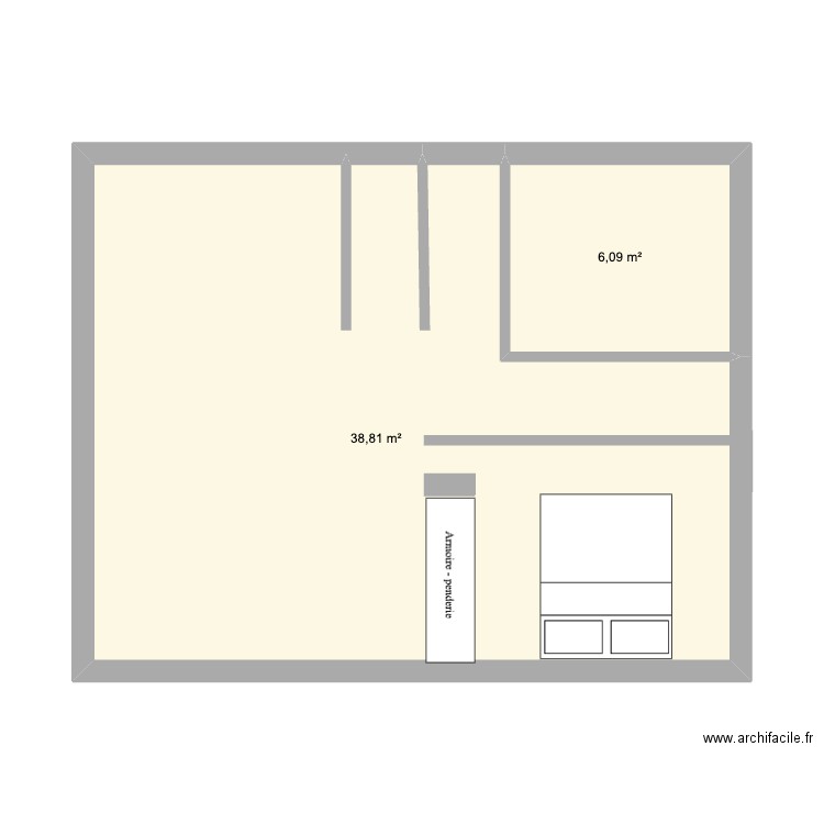 maison. Plan de 2 pièces et 45 m2