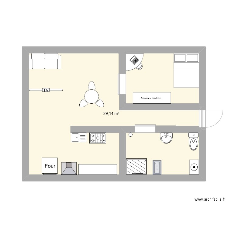 plan . Plan de 1 pièce et 29 m2