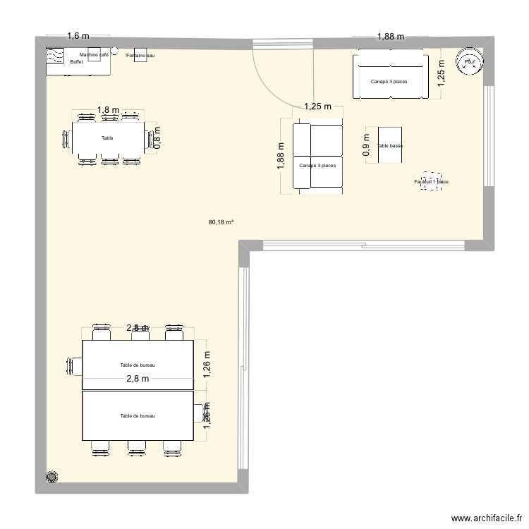 RH - Espace détente. Plan de 1 pièce et 80 m2