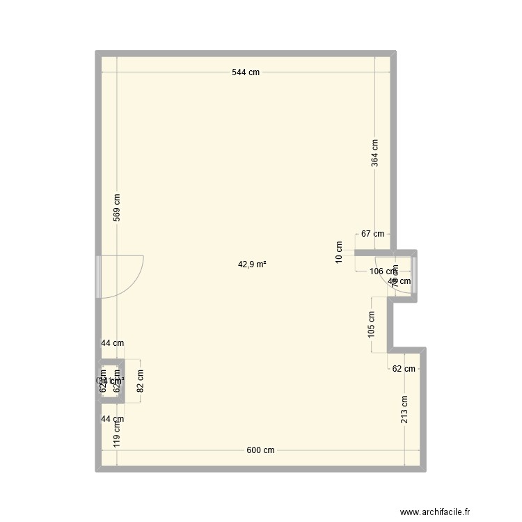 AppartementTotal. Plan de 2 pièces et 43 m2