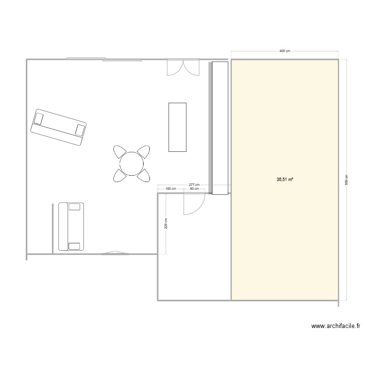 narcisses. Plan de 1 pièce et 37 m2