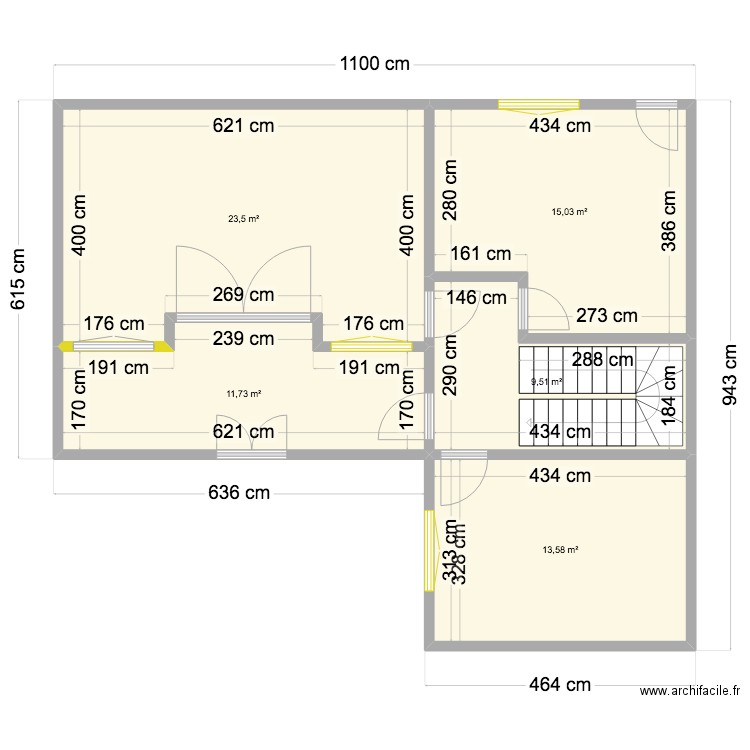 MITENDI RDC. Plan de 5 pièces et 73 m2