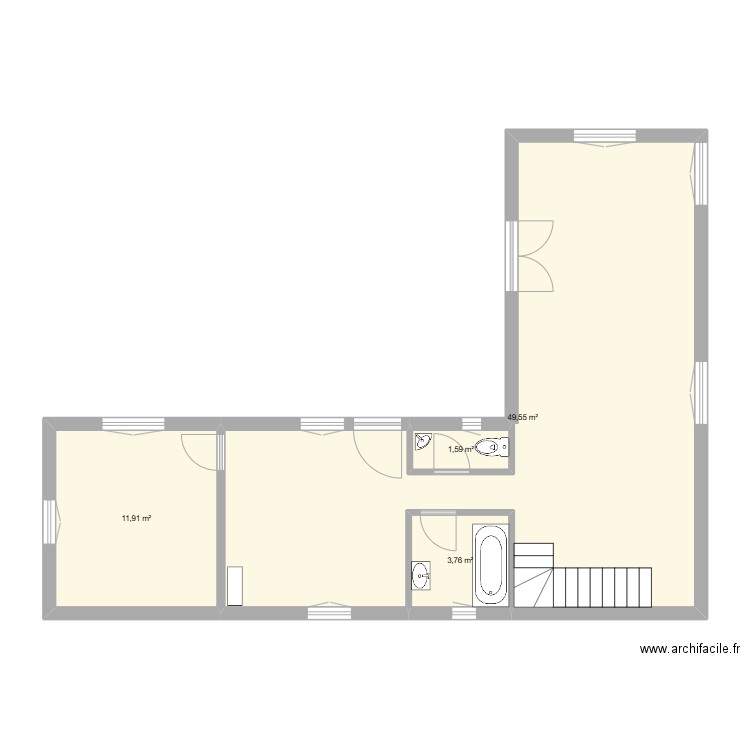 La barre de base. Plan de 5 pièces et 66 m2