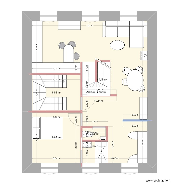 1er étage. Plan de 4 pièces et 62 m2