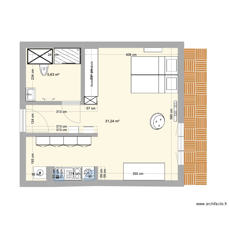 cucufa. Plan de 2 pièces et 36 m2