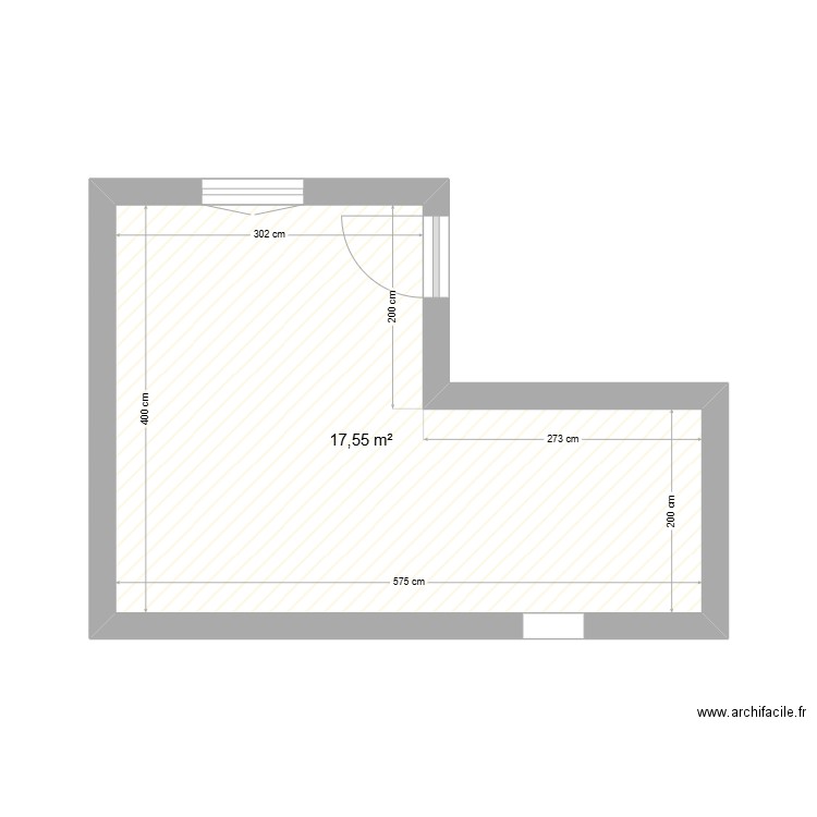 aménagement chambre avec point d'eau et WC. Plan de 1 pièce et 18 m2