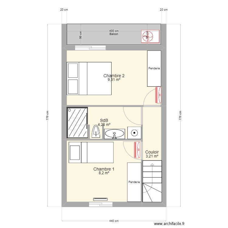 Valras_Maison_Etage. Plan de 4 pièces et 25 m2