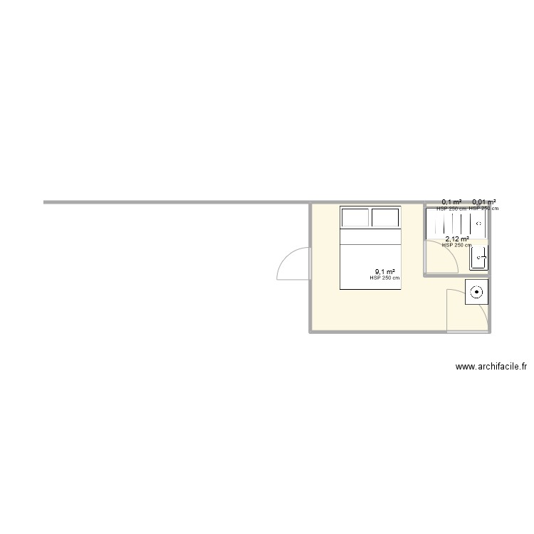 salle de bain T2. Plan de 4 pièces et 11 m2