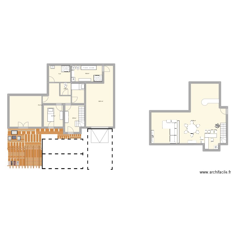 sous sol. Plan de 8 pièces et 158 m2