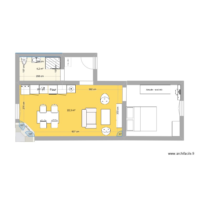 Nogent. Plan de 2 pièces et 27 m2