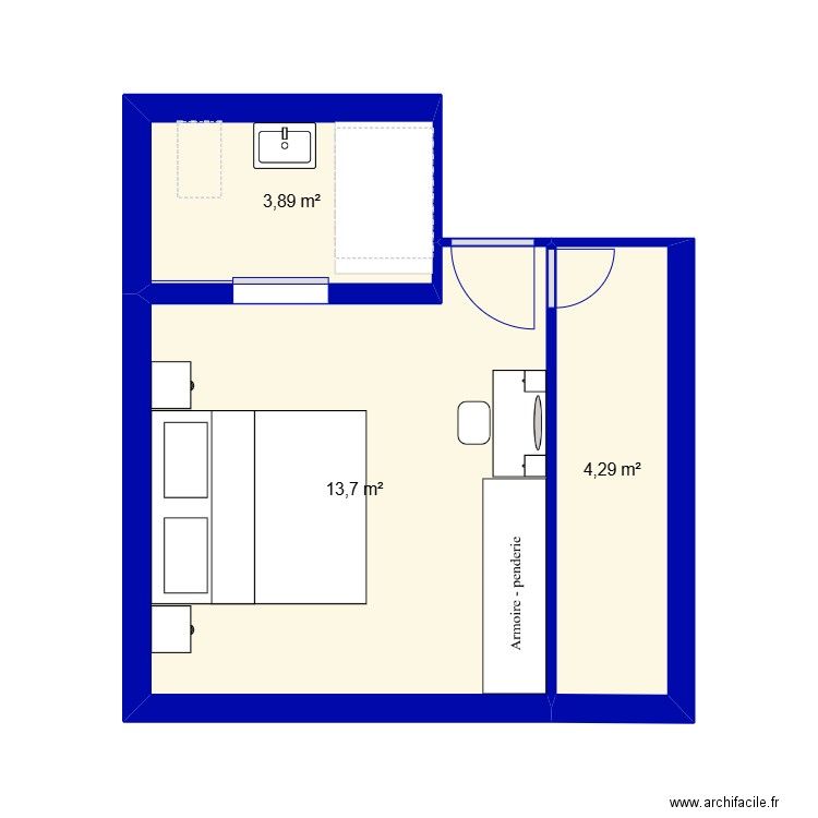 chambre parental 3. Plan de 3 pièces et 22 m2