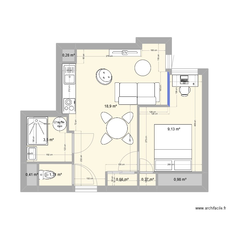 Plan GASU 23 Proposition NAT 1. Plan de 9 pièces et 36 m2