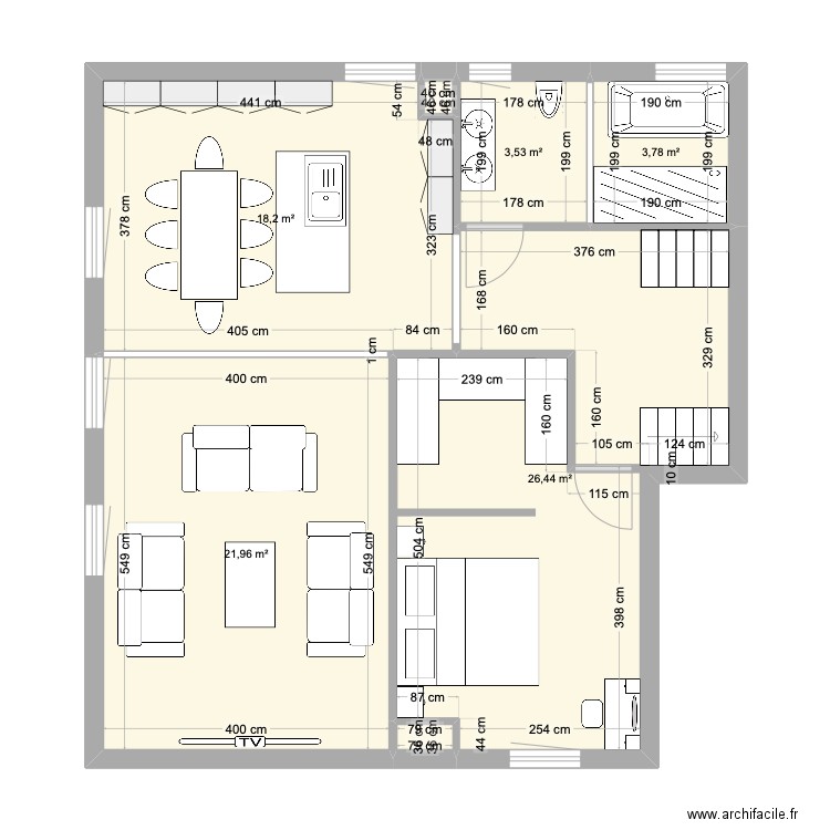 Etage 1. Plan de 7 pièces et 74 m2