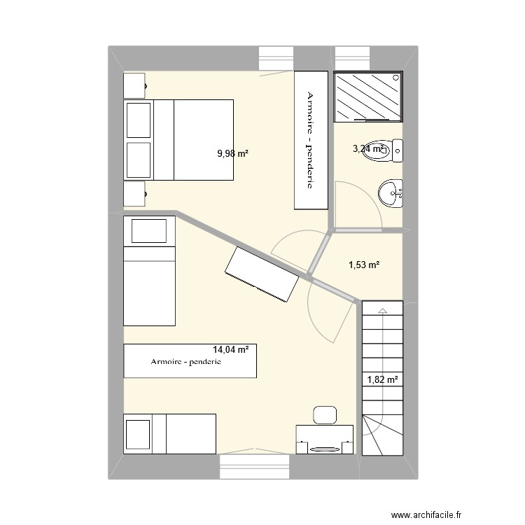 Logement 4 R+1 variante 6. Plan de 5 pièces et 31 m2