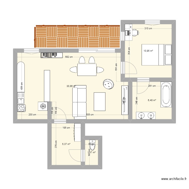 appart. Plan de 5 pièces et 55 m2